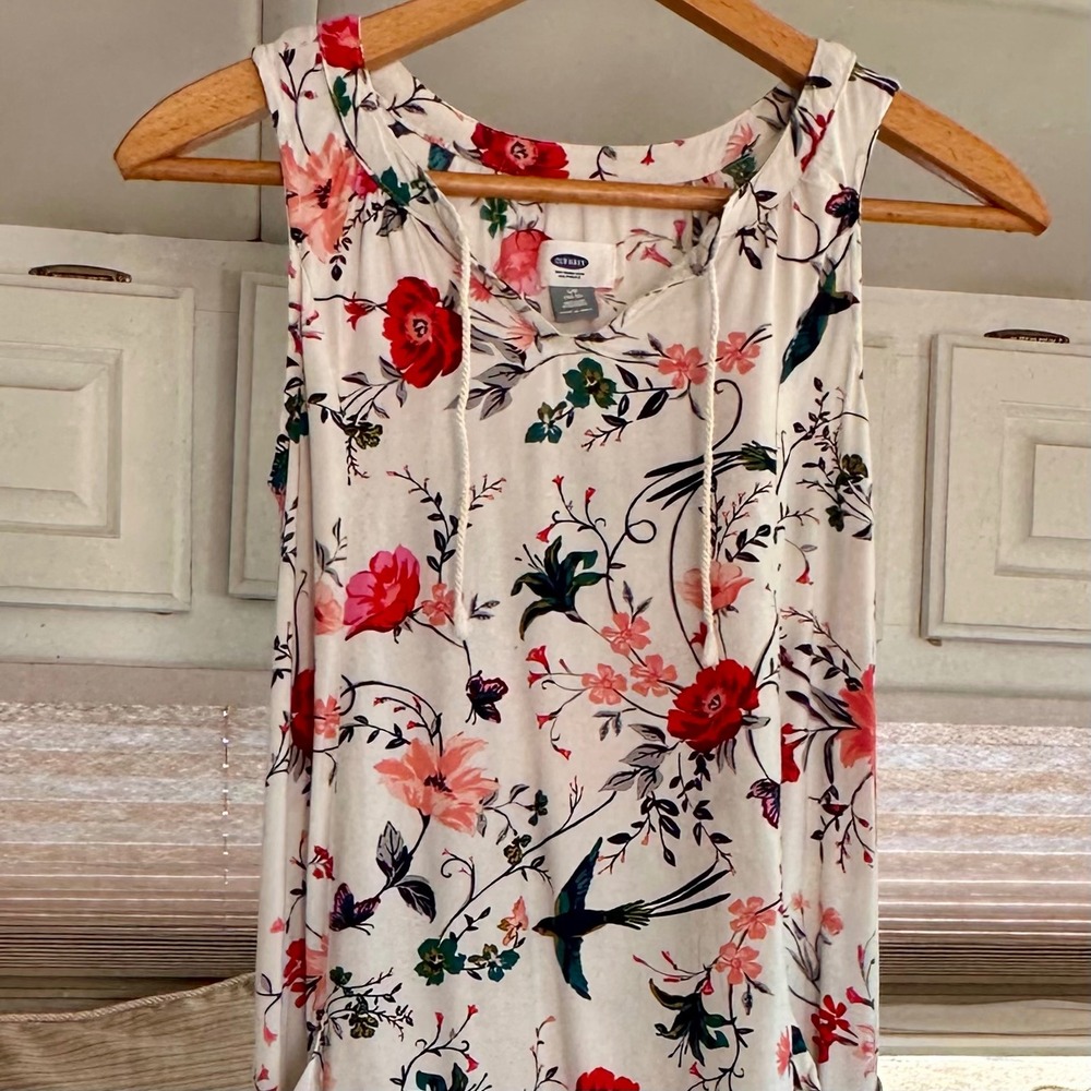 Old Navy Girls White Dress Large 10-12 Floral Bird Print High Low Summer Casual‎ - Picture 6 of 8